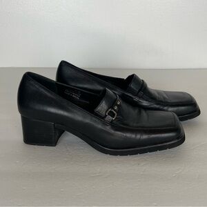 Etienne Aigner 90s Y2K Block Heels Loafers Size 7.5 M Black Career Retro Office